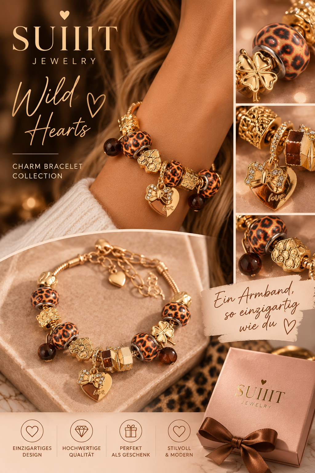 🤎 SUIIIT Wild Hearts – Golden Leopard Charm Bracelet 🐆