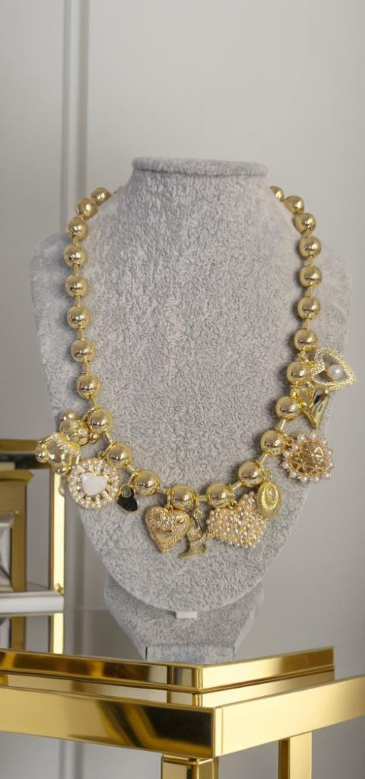 18K Vergoldete Charm-Statement-Halskette Bär,Herz & Boots Anhänger