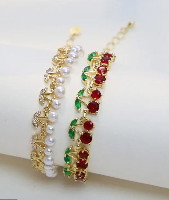 Fashionable Red Cherry Pearl Bracelet For Women