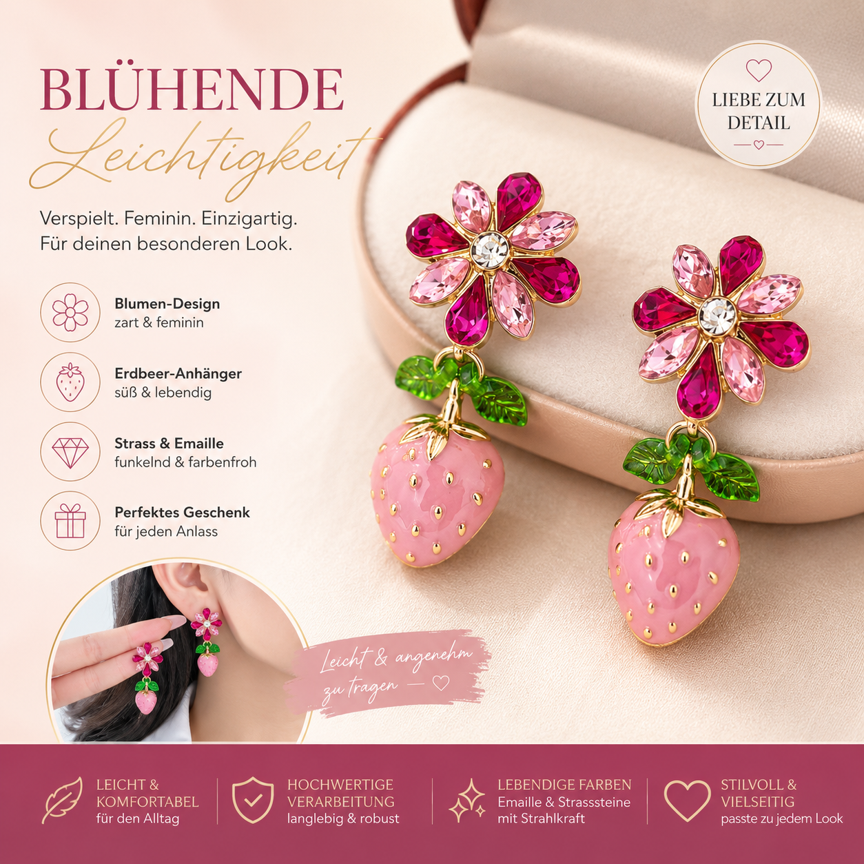 🍓 Blühende Leichtigkeit Erdbeer-Ohrringe