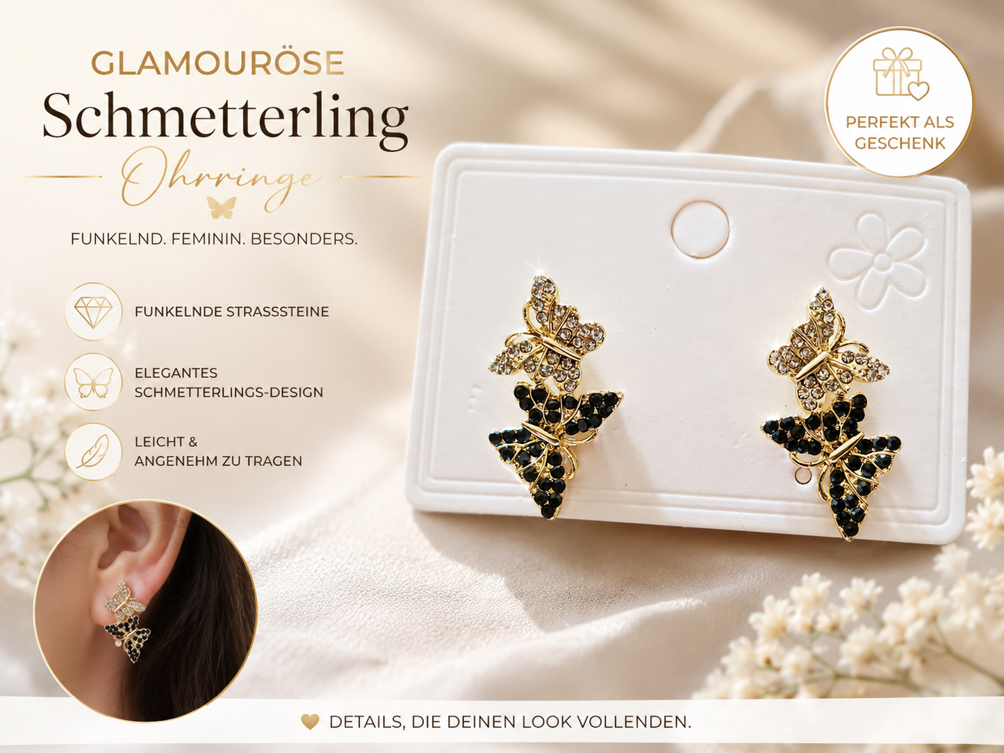 🦋 Elegante Schmetterlings Ohrstecker mit Strass