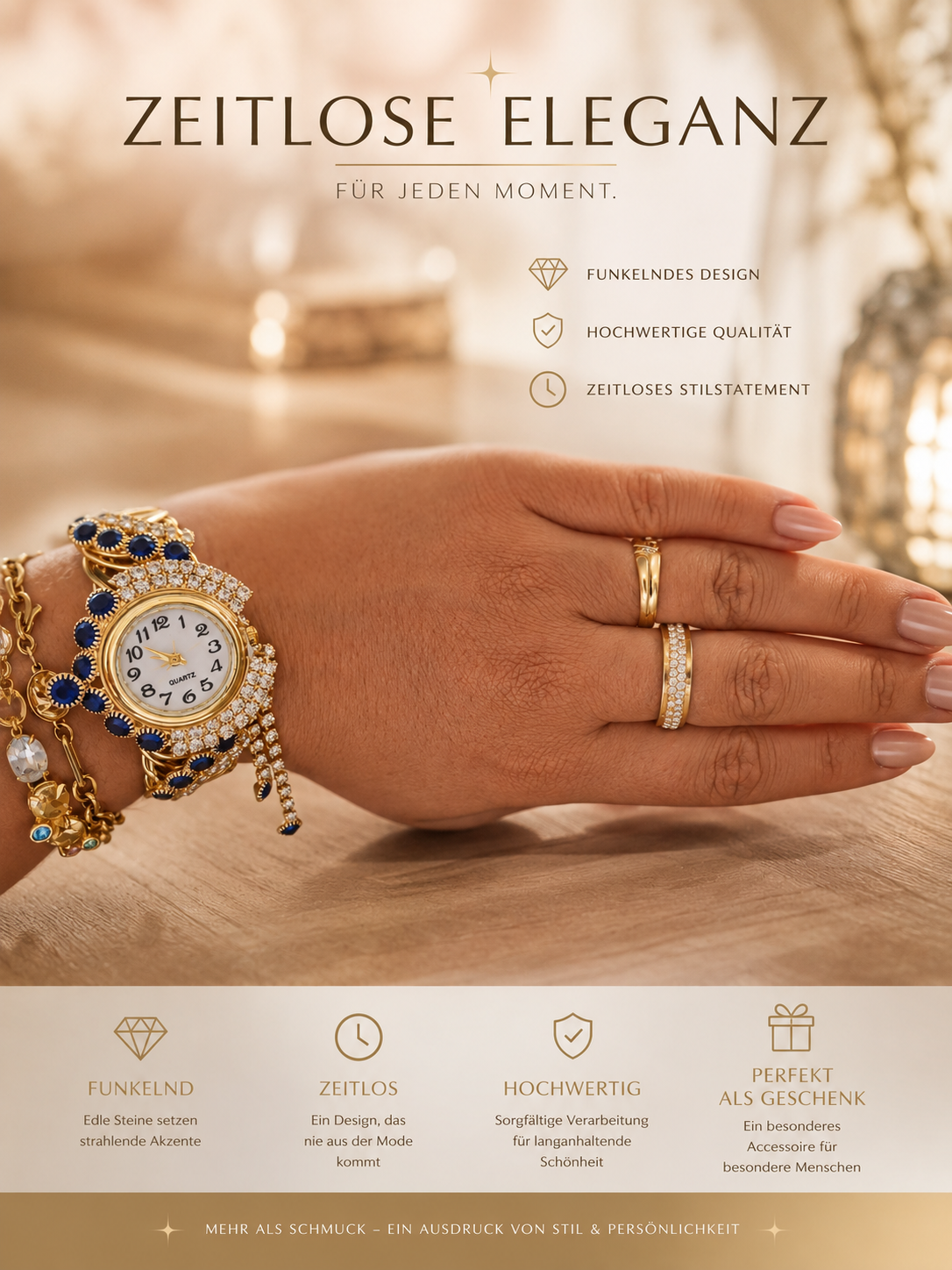 ✨ Luxus Damen Armbanduhr mit Schmuckdesign ✨
