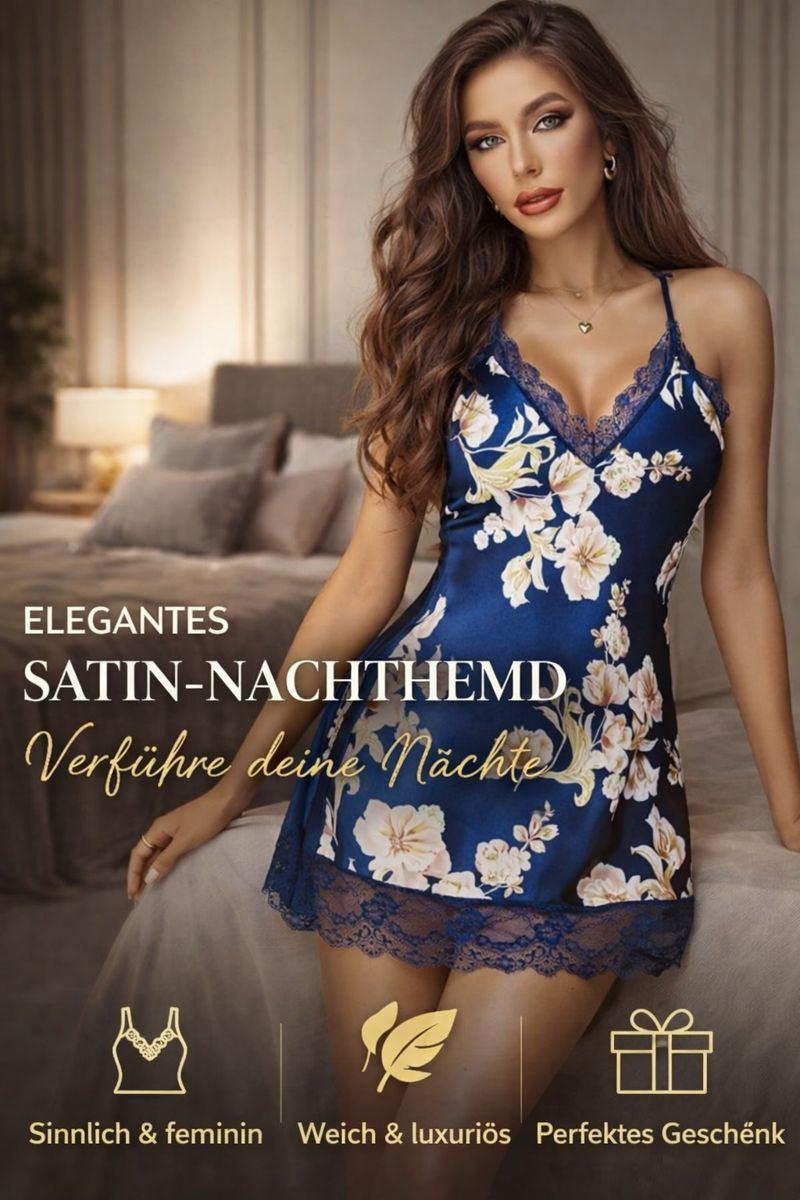 🌙 Elegantes Satin-Nachthemd mit floraler Spitze