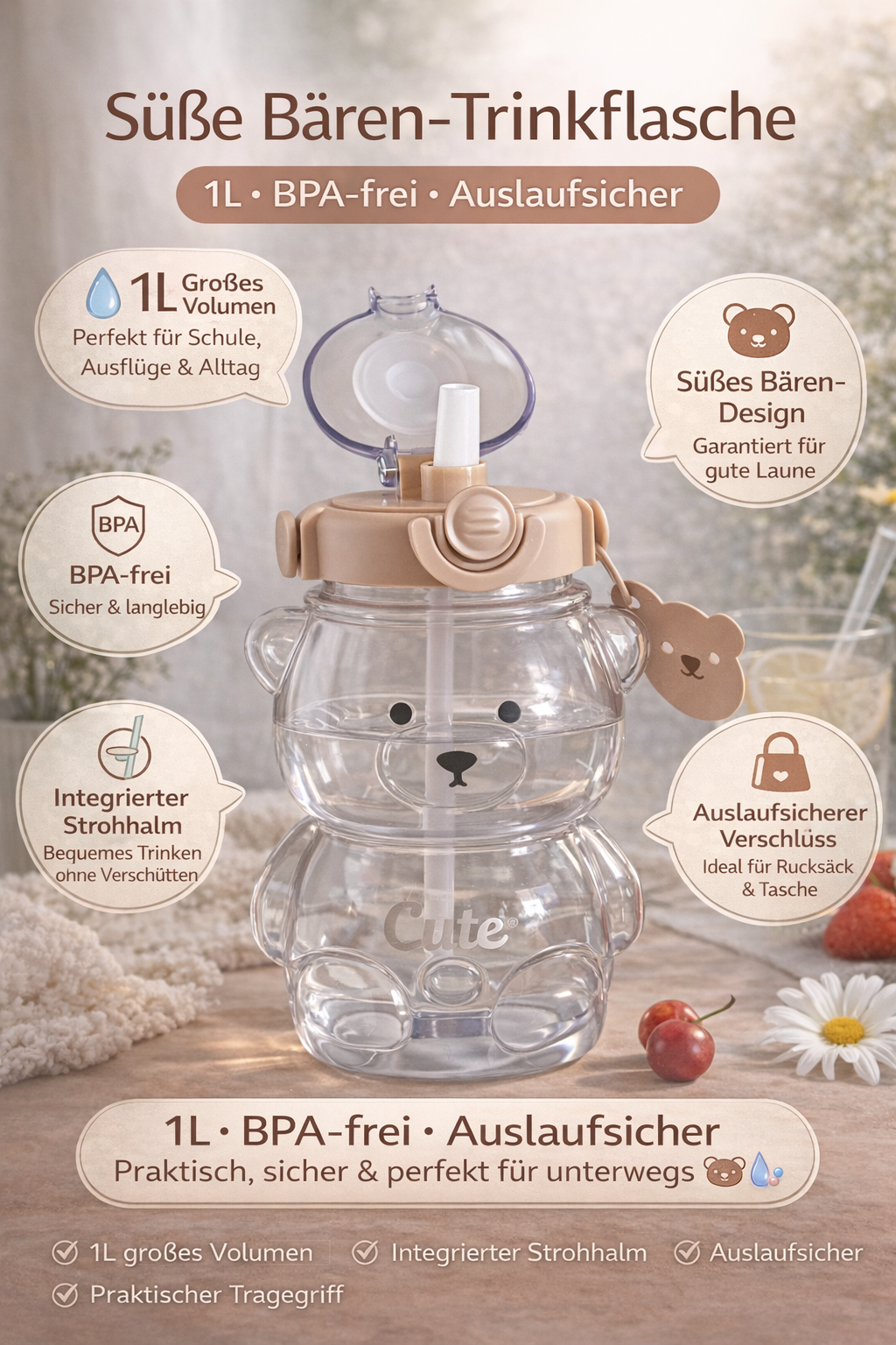 🐻 Bären Trinkflasche – 1L