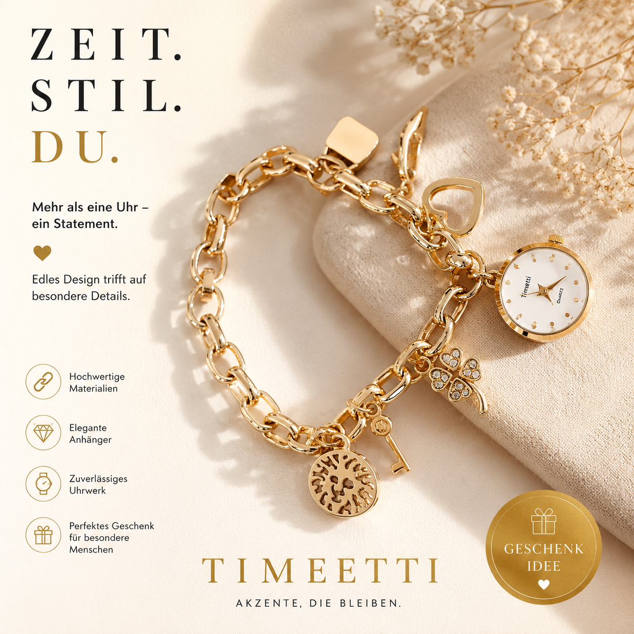 🎀Elegantes CharmArmband mit Uhr  Zeitlos schön