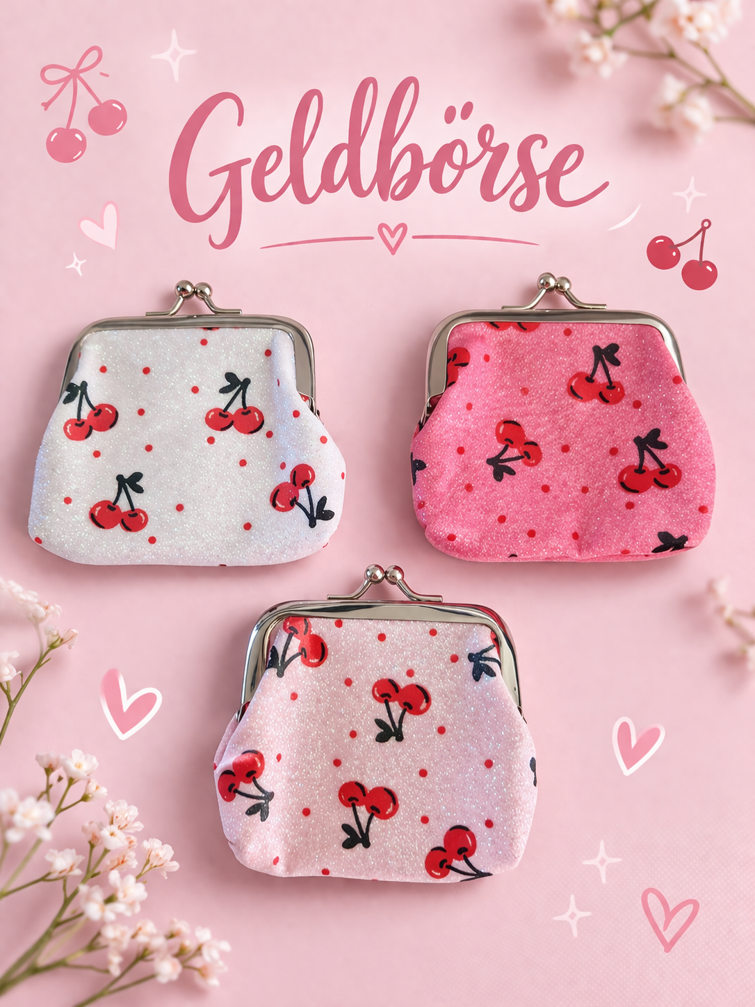Geldbörse mit Kirschmuster  süß & kompakt 🍒