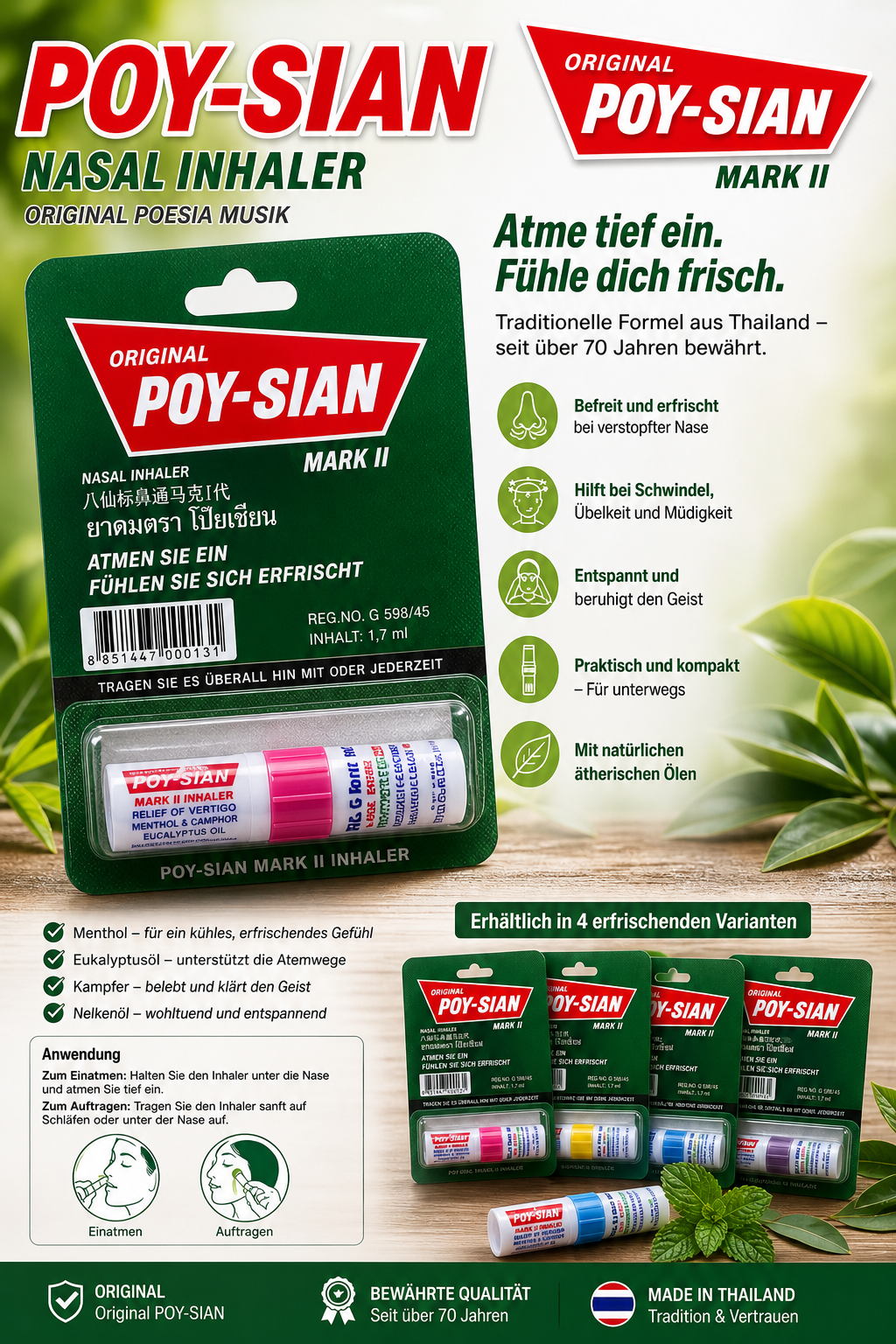 🌿 POY-SIAN Nasal Inhaler  Original aus Thailand