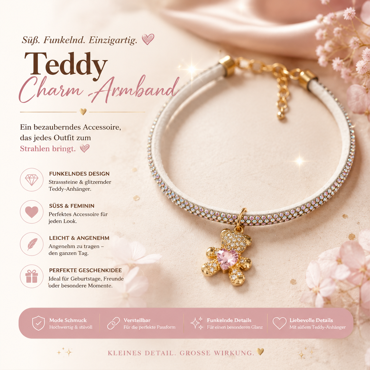 Teddy Glam Armband  Eleganter Modeschmuck mit Strassdetails ✨🐻