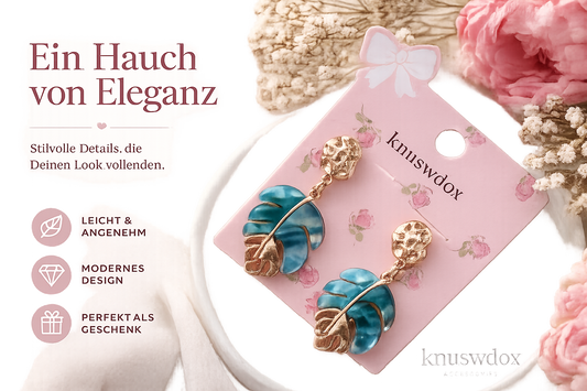 🌿Elegante Blatt Ohrhänger in Blau & Gold