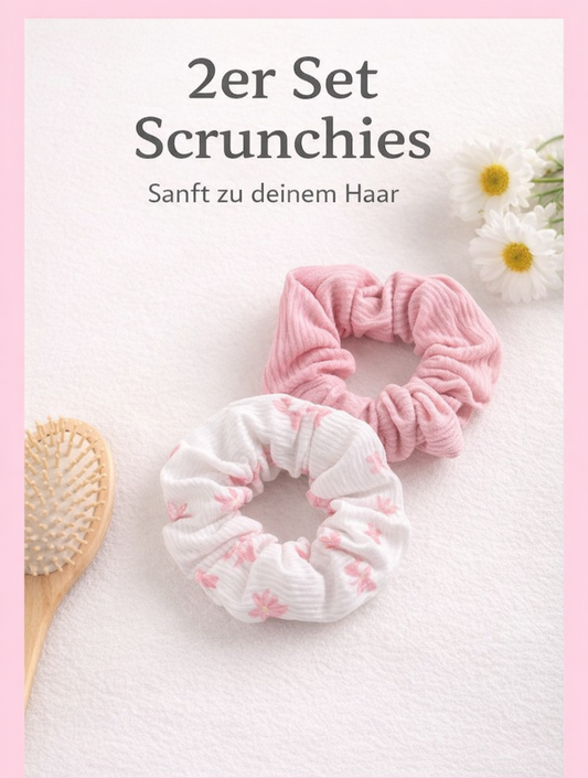 2er Set Scrunchies  Rosa & Weiß 🌸