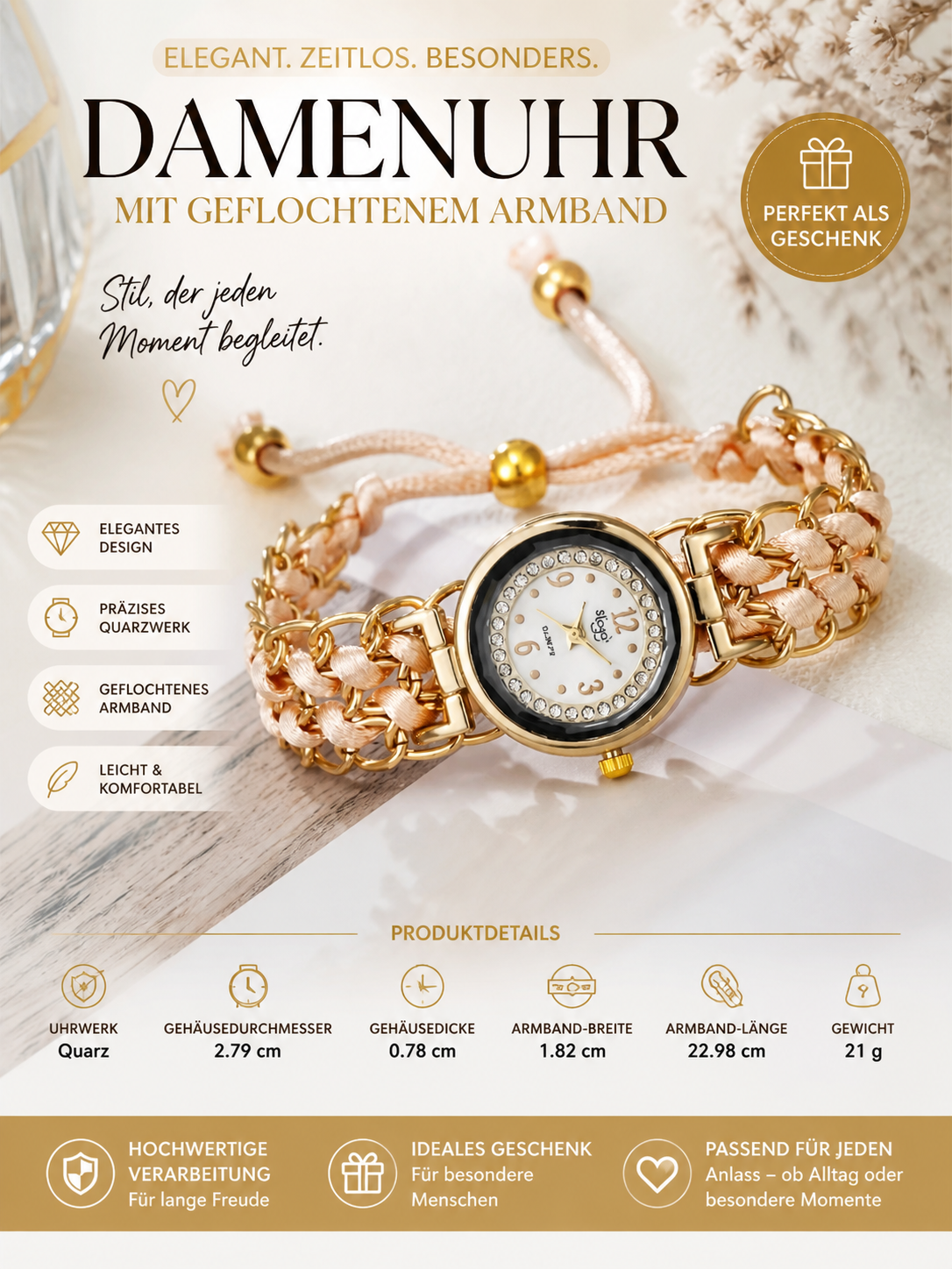 ✨ Elegante Damenuhr mit geflochtenem Armband