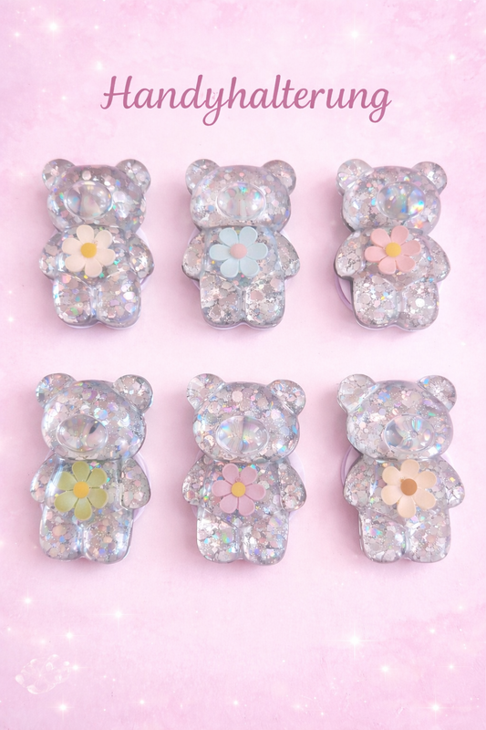 Handyhalterung Bär mit Glitzer & Blume ✨🌸
