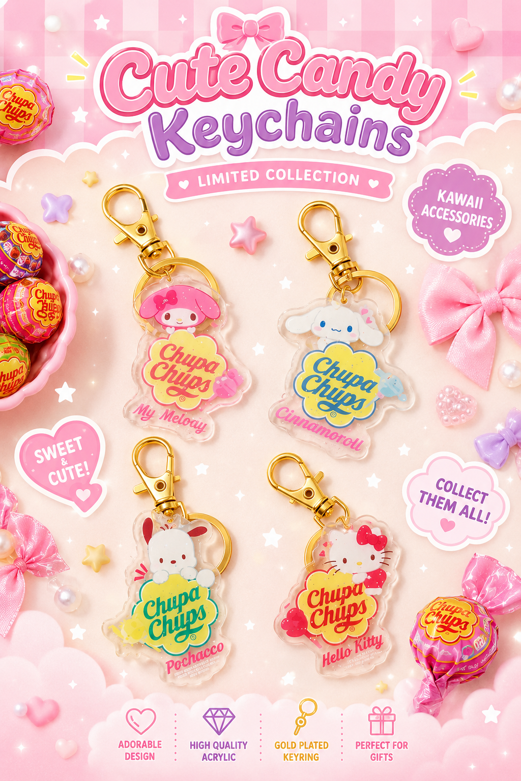 🍭🎀 Kuromi Chupa Chups Schlüsselanhänger ✨